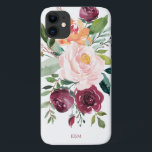 Rustic Watercolor Floral with Monogram Case-Mate iPhone Case<br><div class="desc">Beautifully feminine with rustic charm, this rustic floral design features a bouquet of watercolor roses, mixed flowers and greenery in a trendy colour scheme of burgundy, pink and russet orange with trailing greenery. A text template is included to personalise this design with your desired monogram initials, name or other desired...</div>