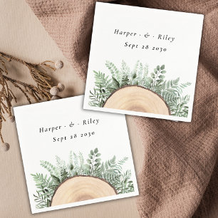 Rustic Watercolor Floral Wood Wedding Napkin