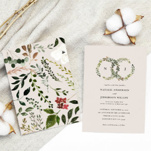 Rustic watercolor floral wreath wedding invite