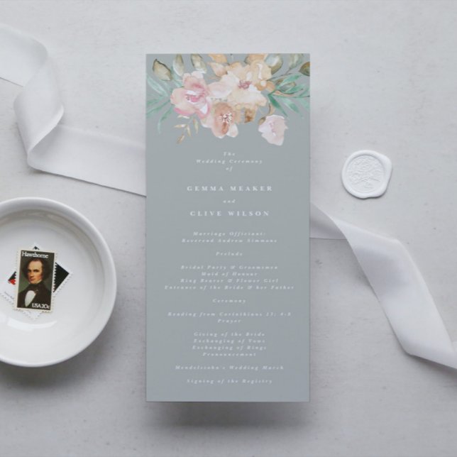 Rustic Watercolor Florals on Sage Green Wedding Programme (Creator Uploaded)