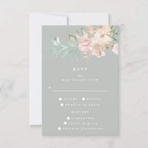 Rustic Watercolor Florals on Sage Green Wedding RSVP Card