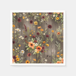 Rustic Watercolor Florals with Wildflowers Napkin