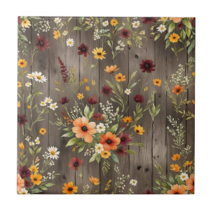 Rustic Watercolor Florals with Wildflowers Tile