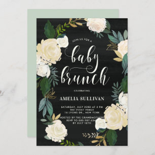 Rustic Watercolor Flowers Baby Showers Brunch Invitation