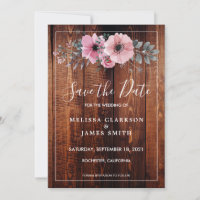 Rustic watercolor flowers barn wood Save the Date 
