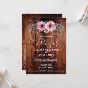 Rustic watercolor flowers barn wood wedding invitation