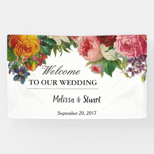 Rustic watercolor flowers Welcome wedding Banner (Horizontal)