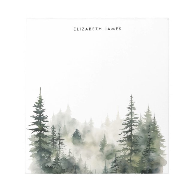 Rustic Watercolor Foggy Pie Forest Personalised  Notepad (Front)