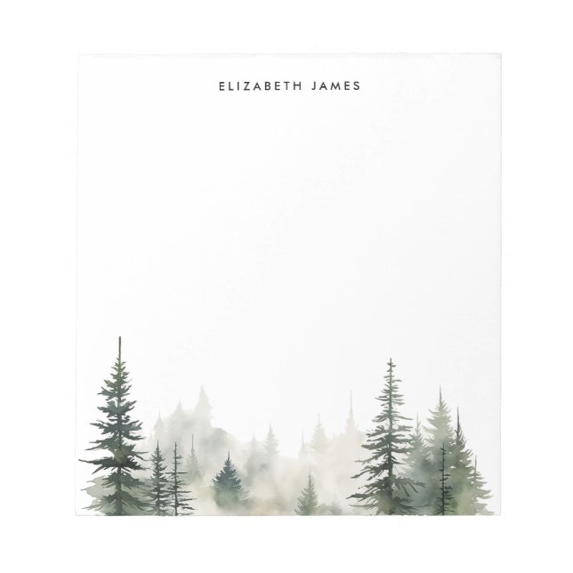 Rustic Watercolor Foggy Pie Forest Personalised  Notepad (Front)