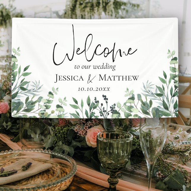 Rustic Watercolor Foliage Wedding Banner (Rustic Watercolor Foliage Wedding Banner)