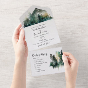 Rustic Watercolor Forest All In One Invitation