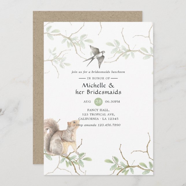 Rustic Watercolor Forest Bridesmaids Luncheon Invitation (Front/Back)