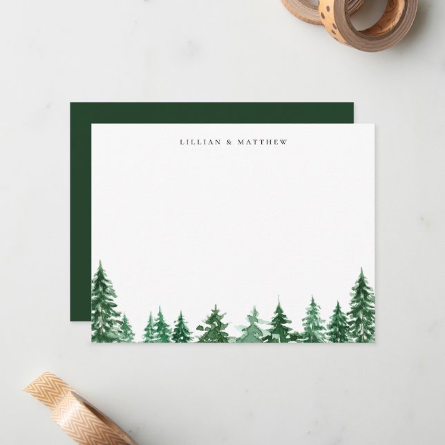 Rustic Watercolor Forest  Card (Front/Back In Situ)