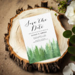 Rustic Watercolor Forest Evergreen QR code  Save The Date<br><div class="desc">Rustic Watercolor Forest Evergreen Save the Date Announcement
Rustic watercolor green forest trees,  wedding save the date  with "Save the Date" in pretty script calligraphy and QR code.</div>