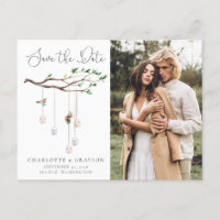 Rustic Watercolor Forest Lights Save the Date