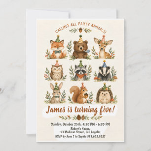 Rustic Watercolor Forest Party Woodland Animals BD Invitation