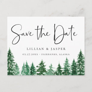 Rustic Watercolor Forest Save the Date Announcement Postcard