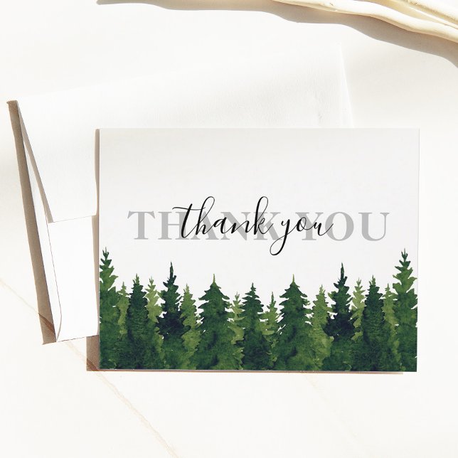 Rustic Watercolor Forest Thank You Wedding  Postcard (Creator Uploaded)