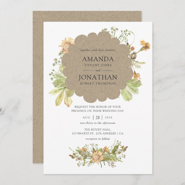 Rustic Watercolor Forest Wedding Invitation (Front/Back)