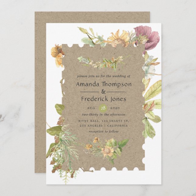 Rustic Watercolor Forest Wedding Invitation (Front/Back)