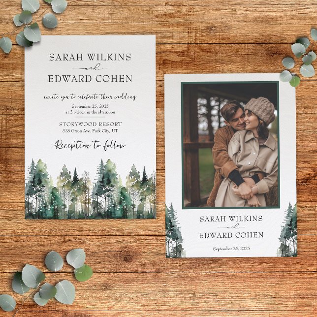 Rustic Watercolor Forest Wedding Invitation (Creator Uploaded)