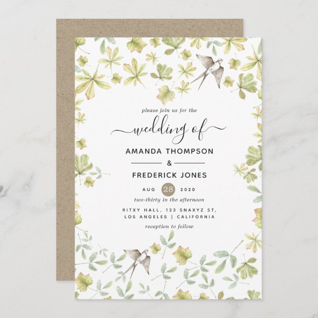 Rustic Watercolor Forest Wedding Invitation (Front/Back)
