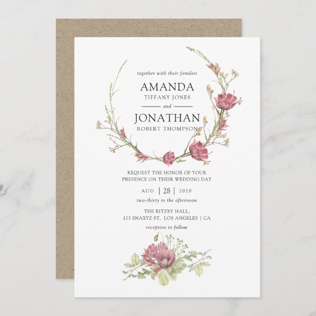 Rustic Watercolor Forest Wedding Invitation (Front/Back)