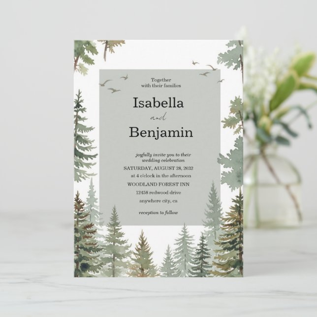 Rustic Watercolor Forest Wedding Invitation Card (Standing Front)