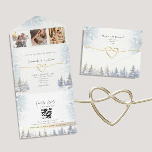 Rustic Watercolor Forest Winter Wedding All In One Invitation