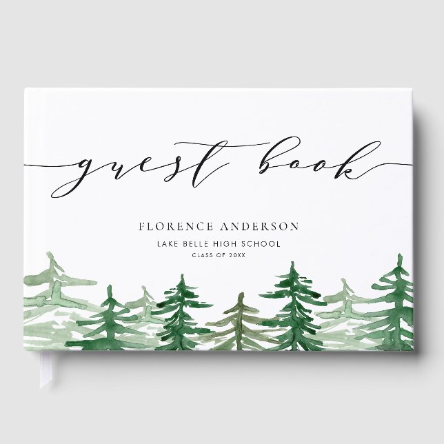 Rustic Watercolor Forest Woodland Graduation  Guest Book (Front)