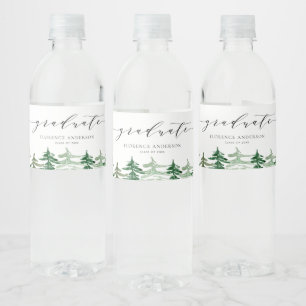 Rustic Watercolor Forest Woodland Graduation Water Bottle Label