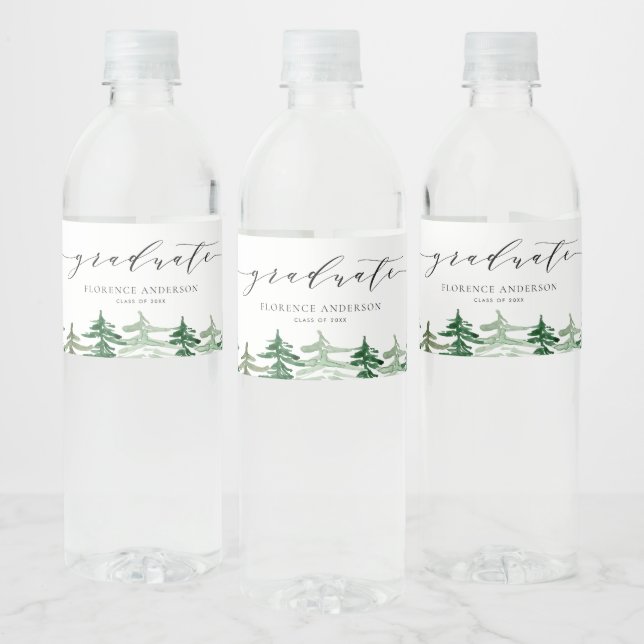 Rustic Watercolor Forest Woodland Graduation Water Bottle Label (Bottles)