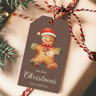 Rustic Watercolor Gingerbread Man Christmas Gift Tags