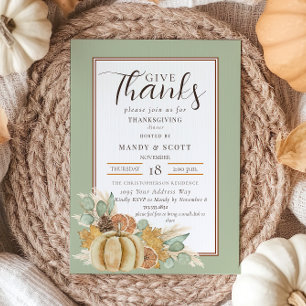 Rustic Watercolor Give Thanks Thanksgiving Dinner Invitation