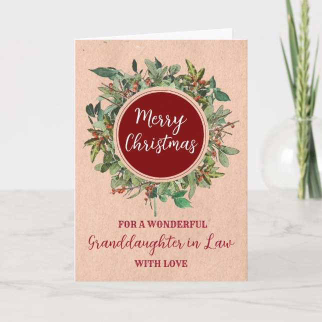 Rustic Watercolor Granddaughter in Law Christmas   Card (Front)