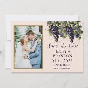 Rustic Watercolor Grapes Vineyard Photo Save The Date