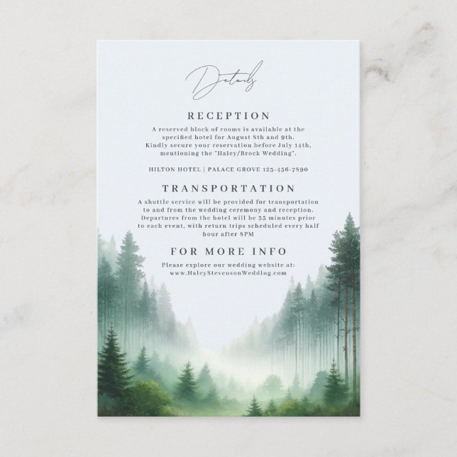 Rustic Watercolor Green Forest Destiantion Wedding Enclosure Card (Front)
