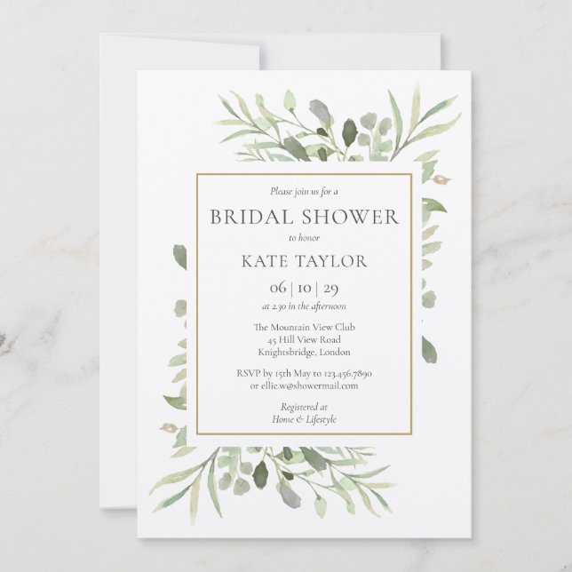 Rustic Watercolor Greenery Bridal Shower Invitation (Front)