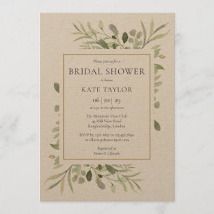 Rustic Watercolor Greenery Bridal Shower Invitation