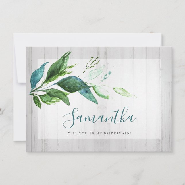 Rustic Watercolor Greenery Bridesmaid Cards (Front)