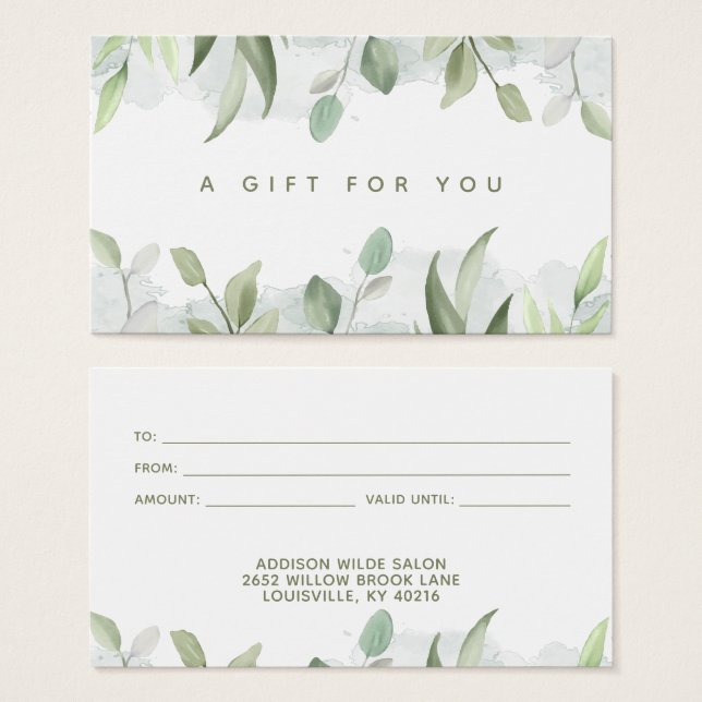 Rustic Watercolor Greenery Business Gift Card (Front & Back)