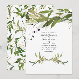 Rustic Watercolor Greenery Country Barn Wedding Invitation