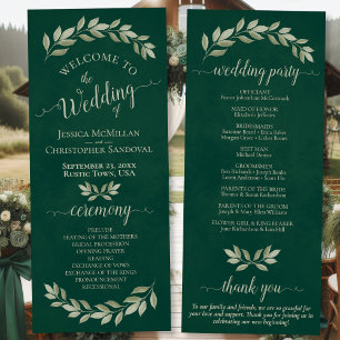 Rustic Watercolor Greenery Elegant Emerald Wedding Programme