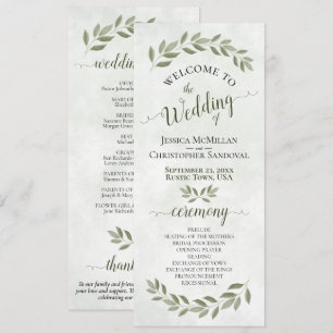 Rustic Watercolor Greenery Elegant Sage Wedding Programme