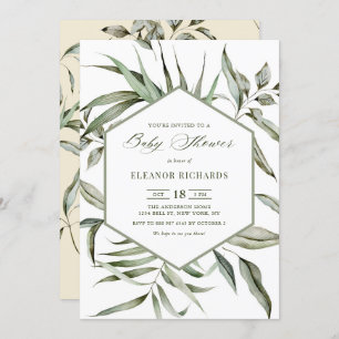 Rustic Watercolor Greenery Frame Baby Shower Invitation