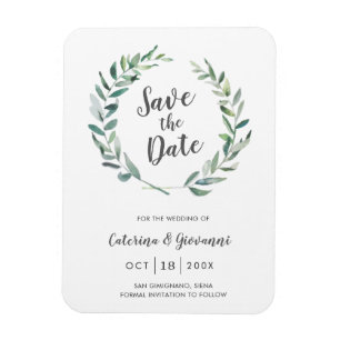 Rustic Watercolor Greenery Non Photo Save the Date Magnet