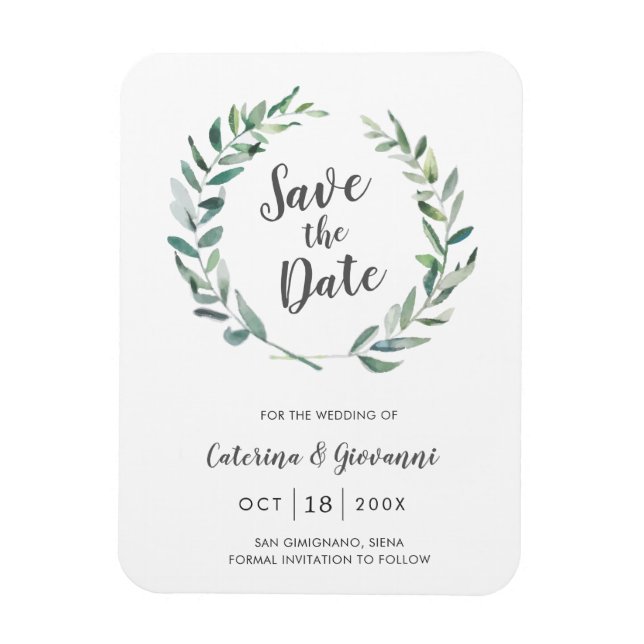 Rustic Watercolor Greenery Non Photo Save the Date Magnet (Vertical)