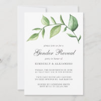 Rustic Watercolor Greenery Sprig Gender Reveal