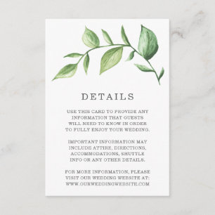 Rustic Watercolor Greenery Sprig Wedding Details Enclosure Card