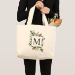 Rustic Watercolor Greenery Square Wreath Monogram<br><div class="desc">Rustic watercolor botanical greenery square wreath with monogram tote bag for bridesmaid,  maid of honour gift or yourself.</div>